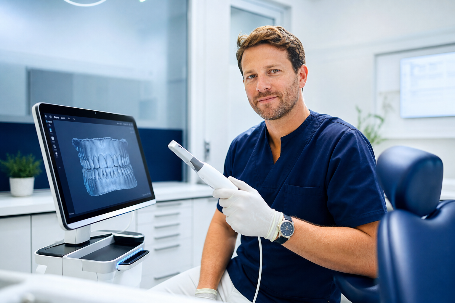 Digitaler Intraoralscanner bei der berührungslosen Zahnaufnahme